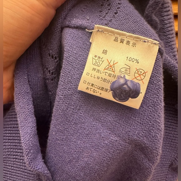 Purple no brand bow print with flower buttons cute cardigan sweater size S - Picture 10 of 10